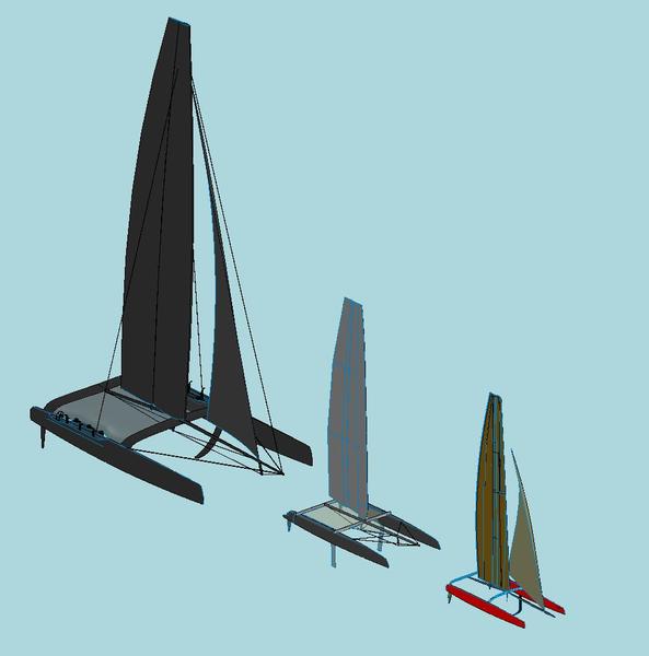 Graphic comparing AC72, AC45 and SL33 catamarans